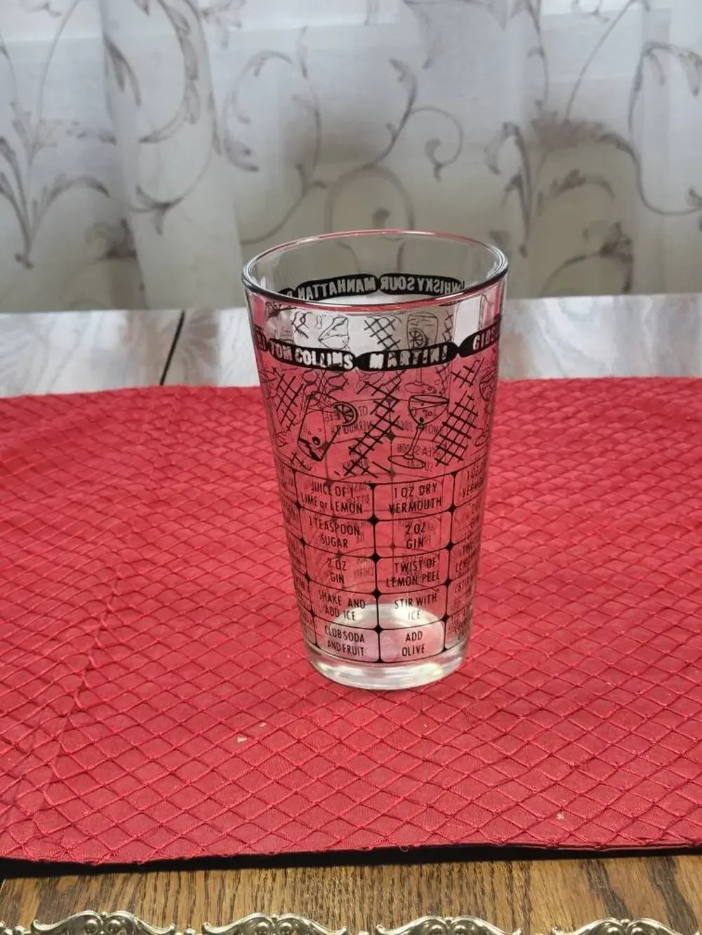 Vintage Federal Glass Cocktail Recipe Shaker Tumbler, MCM Mixology Barware 12oz
